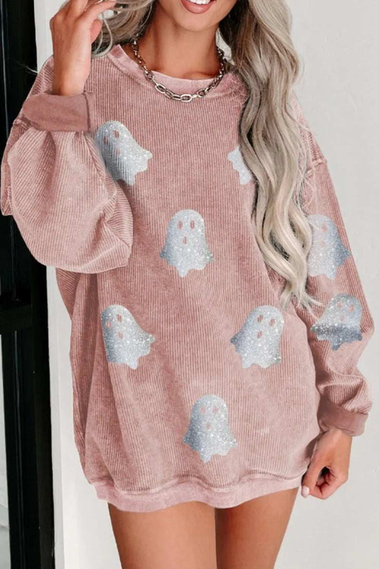 Ghost Round Neck Oversized Sweatshirt - Trendsi - Flyclothing LLC