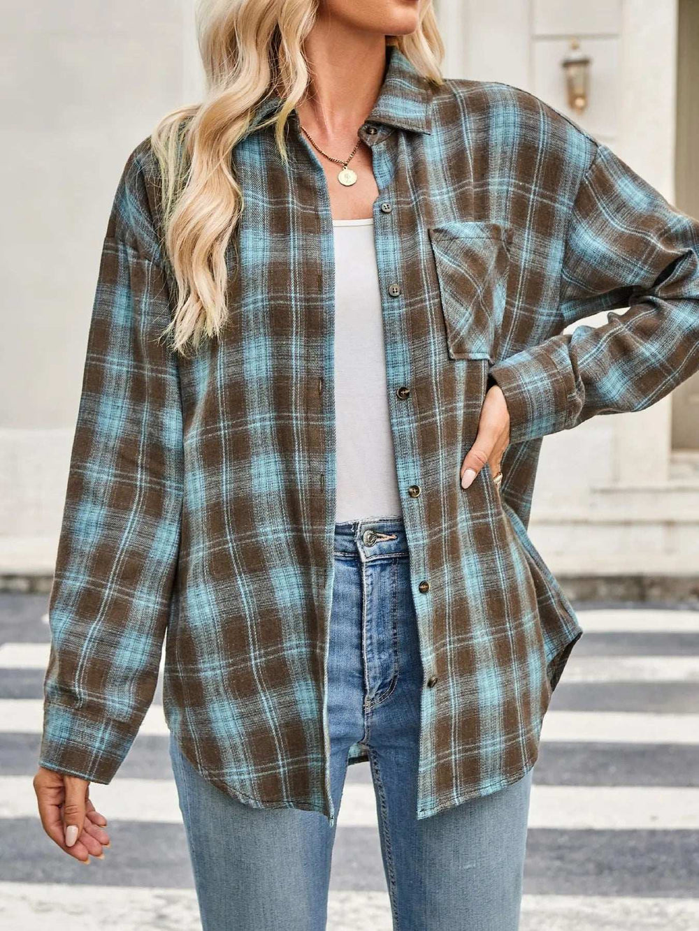 Plaid Button Up Long Sleeve Shirt - Trendsi - Flyclothing LLC