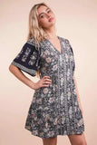 VERY J Shirring Detail Printed Woven Mini Dress - Trendsi - Flyclothing LLC