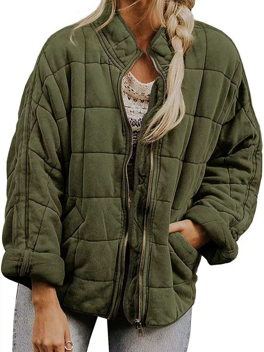 Full Size Zip Up Quilted Bomber Jacket Plus Size - Trendsi - Flyclothing LLC