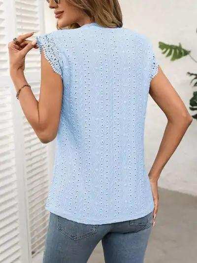 Lace Detail Round Neck Cap Sleeve Top - Trendsi - Flyclothing LLC