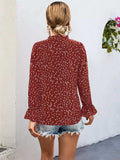 Ruffled Printed Tie Neck Long Sleeve Blouse - Trendsi - Flyclothing LLC
