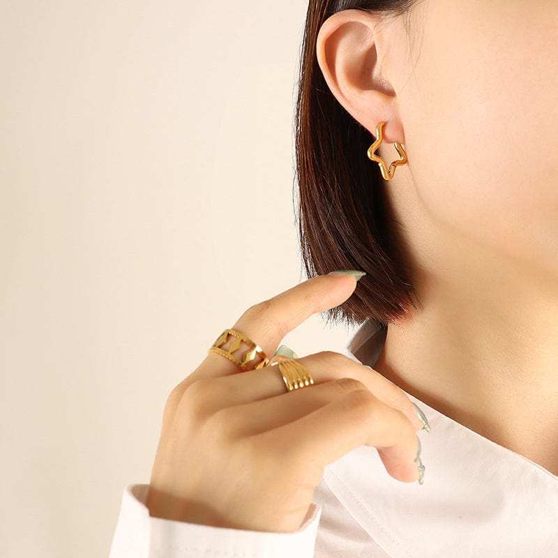 Titanium Steel Geometric Huggie Earrings - Trendsi - Flyclothing LLC