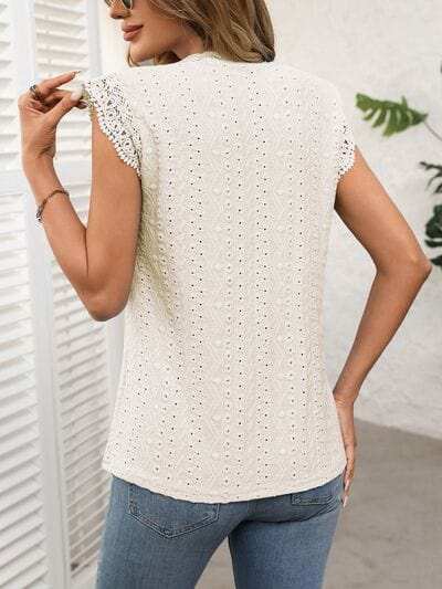Lace Detail Round Neck Cap Sleeve Top - Trendsi - Flyclothing LLC