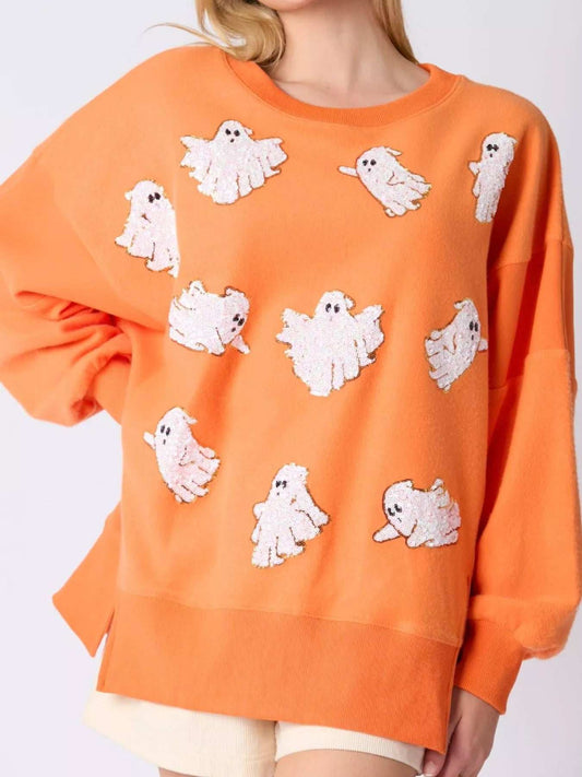 Halloween Sequin Ghost Oversized Sweatshirt - Trendsi - Flyclothing LLC
