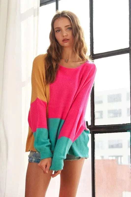 ADORA Loose Fit Colorblock Sweater - Trendsi - Flyclothing LLC
