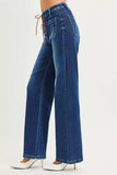 RISEN Full Size High Rise Wide Leg Jeans with Front Tie Detail Plus Size - Trendsi - Flyclothing LLC