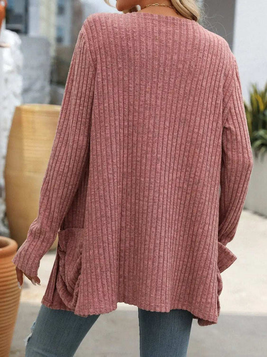 Open Front Long Sleeve Ribbed Cardigan - Trendsi - Flyclothing LLC