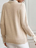 Lace Trim Button Cuff Long Sleeve Sweater - Trendsi - Flyclothing LLC