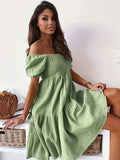 Full Size Ruffled Off-Shoulder Short Sleeve Dress - Trendsi - Flyclothing LLC