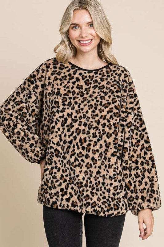 Culture Code Leopard Faux Fur Round Neck Top - Trendsi - Flyclothing LLC