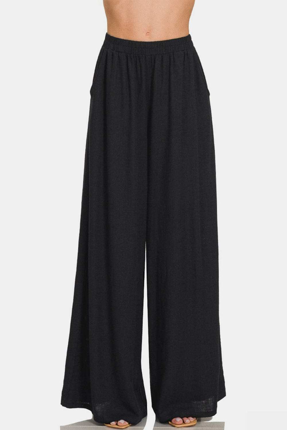 Zenana Pleated Linen Blend Wide Leg Pants - Trendsi - Flyclothing LLC