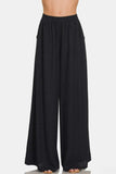 Zenana Pleated Linen Blend Wide Leg Pants - Trendsi - Flyclothing LLC