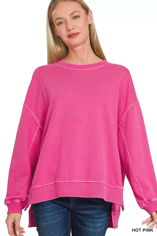 Zenana Full Size French Terry Pigment Dye & Enzyme Washing Pullover Plus Size - Trendsi - Flyclothing LLC