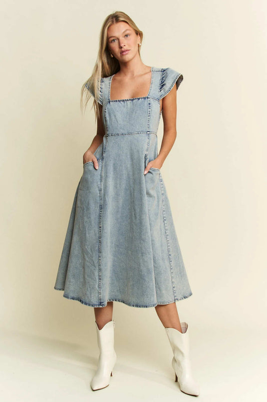 Jade By Jane Full Size Ruffled Denim Midi Dress Plus Size - Trendsi - Flyclothing LLC