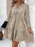 Tied Printed Long Sleeve Mini Dress - Trendsi - Flyclothing LLC