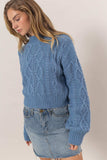 HYFVE Cable-Knit Mock Neck Dropped Shoulder Sweater - Trendsi - Flyclothing LLC