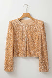 Sequin Open Front Long Sleeve Jacket - Trendsi - Flyclothing LLC