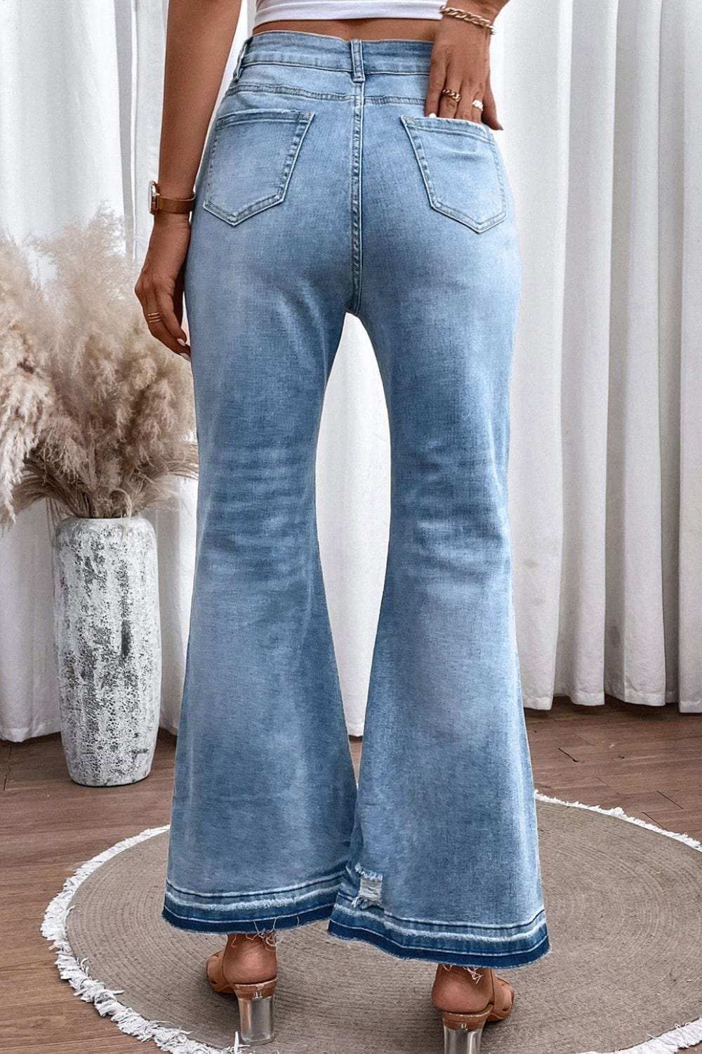 High Waist Button Fly Flared Jeans - Trendsi - Flyclothing LLC