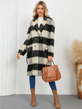 Plaid Double-Breasted Long Sleeve Coat - Trendsi - Flyclothing LLC
