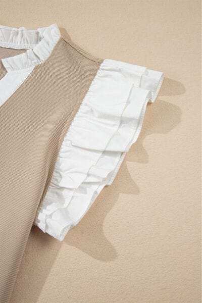 Ruffled Notched Cap Sleeve Top - Trendsi - Flyclothing LLC