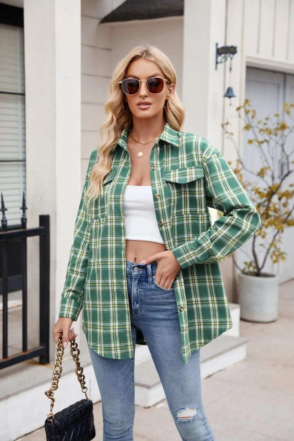 Plaid Button Up Long Sleeve Shirt - Trendsi - Flyclothing LLC