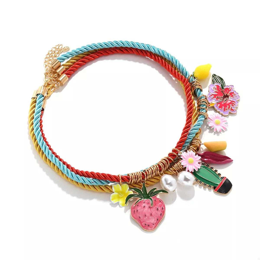 3 Piece Colorful Rope Charm Necklace - Trendsi - Flyclothing LLC