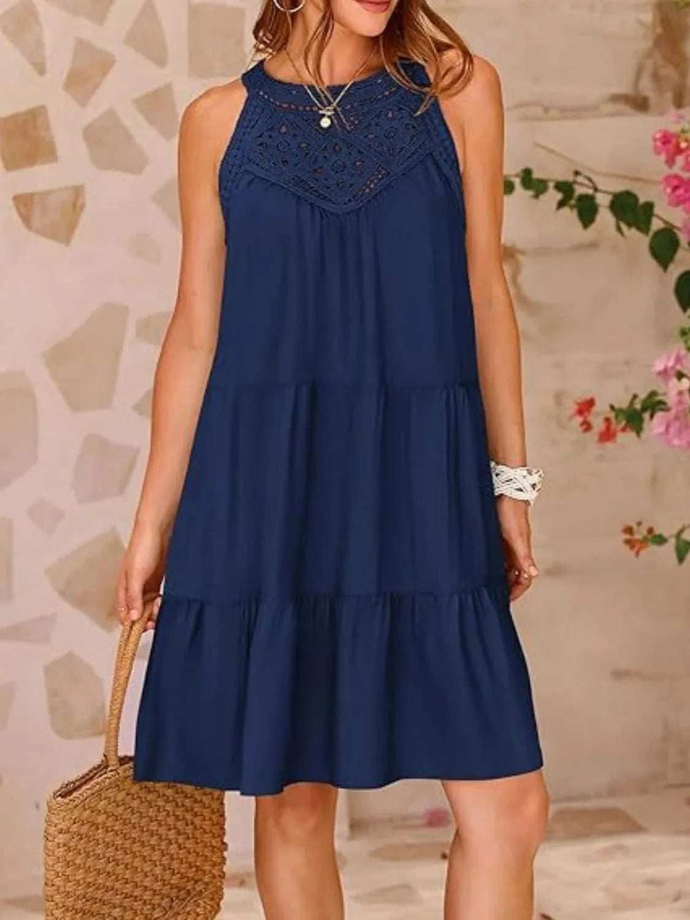 Ruffled Hem Lace Sleeveless Dress - Trendsi - Flyclothing LLC
