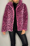 Full Size Leopard Furry Collared Neck Long Sleeve Coat - Trendsi - Flyclothing LLC