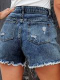 Distressed Fringe Denim Shorts with Pockets - Trendsi - Flyclothing LLC
