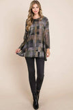 BOMBOM Plaid Round Neck Long Sleeve Top - Trendsi - Flyclothing LLC