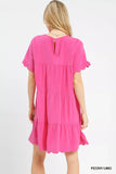 Umgee Linen Tiered Babydoll Dress with Ruffle Sleeves - Trendsi - Flyclothing LLC