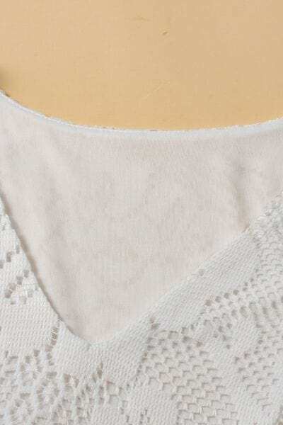 Lace Crochet Hollowed Scallop Hem V Neck Blouse - Trendsi - Flyclothing LLC