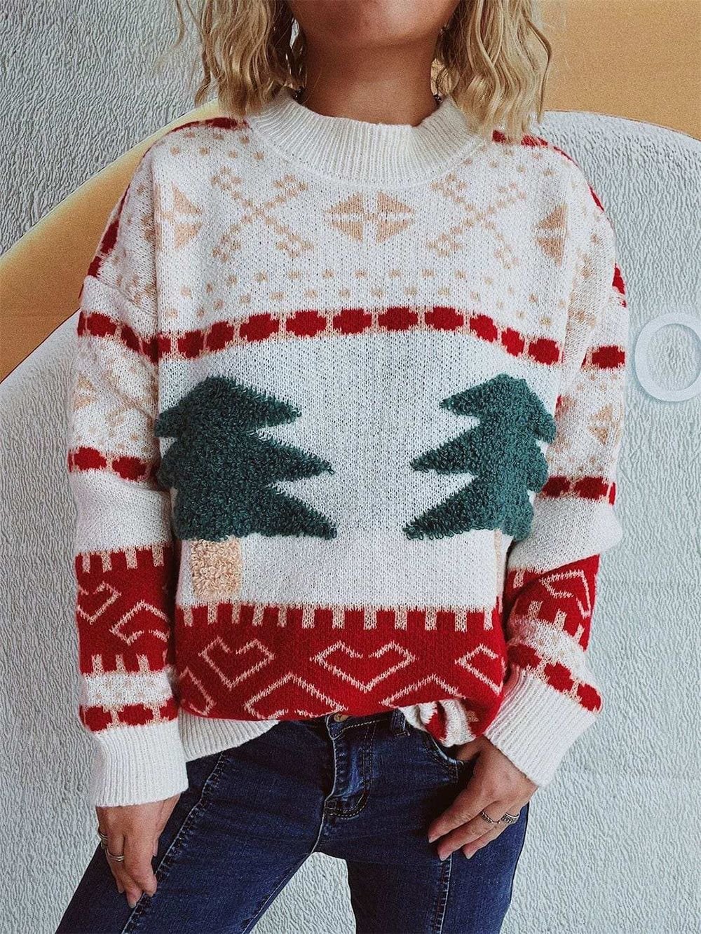 Christmas Tree Mock Neck Long Sleeve Sweater - Trendsi - Flyclothing LLC