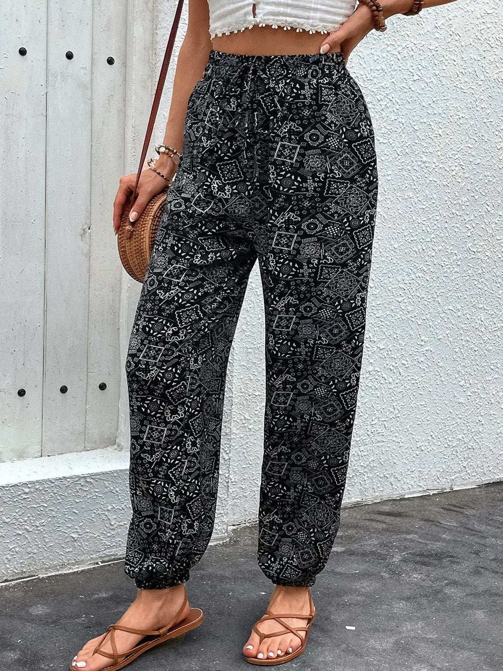 Printed High Waist Pants - Trendsi - Flyclothing LLC