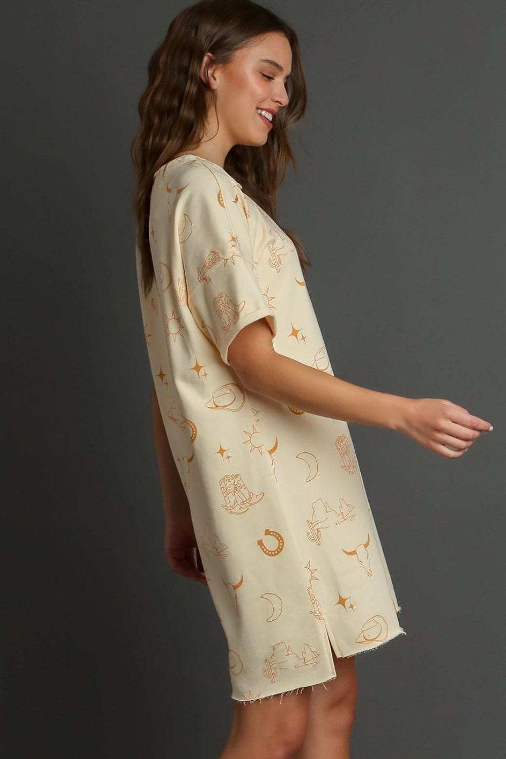 Umgee Full Size French Terry Short Sleeve Round Neck Dress Plus Size - Trendsi - Flyclothing LLC