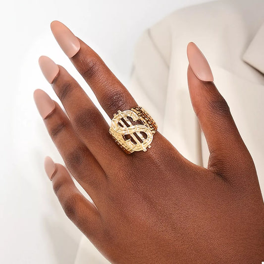 18K Gold-Plated Dollar Sign Ring - Trendsi - Flyclothing LLC