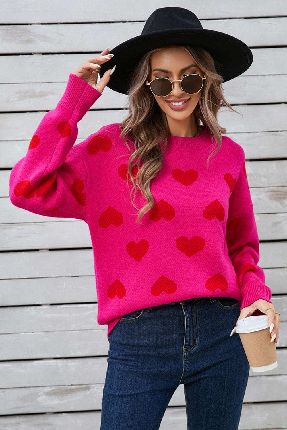 Angel Wings Heart Round Neck Long Sleeve Sweater - Trendsi - Flyclothing LLC