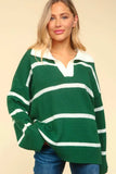 Haptics Collared Neck Striped Contrast Sweater - Trendsi - Flyclothing LLC