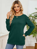 Ruched Shoulder Round Neck Long Sleeve Sweatshirt - Trendsi - Flyclothing LLC
