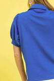 Umgee Side Zip Striped Puff Sleeve Polo - Trendsi - Flyclothing LLC