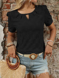 Eyelet Round Neck Short Sleeve Top - Trendsi - Flyclothing LLC