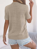 Cable Knit Button Down Short Sleeve Cardigan - Trendsi - Flyclothing LLC