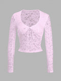 Devine Scoop Neck Long Sleeve Lace Top - Trendsi - Flyclothing LLC