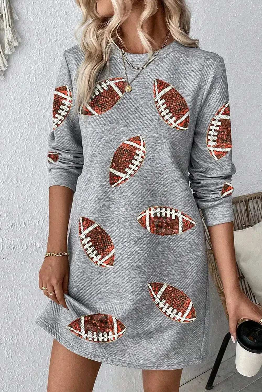 Sequin Football Long Sleeve Mini Dress - Trendsi - Flyclothing LLC
