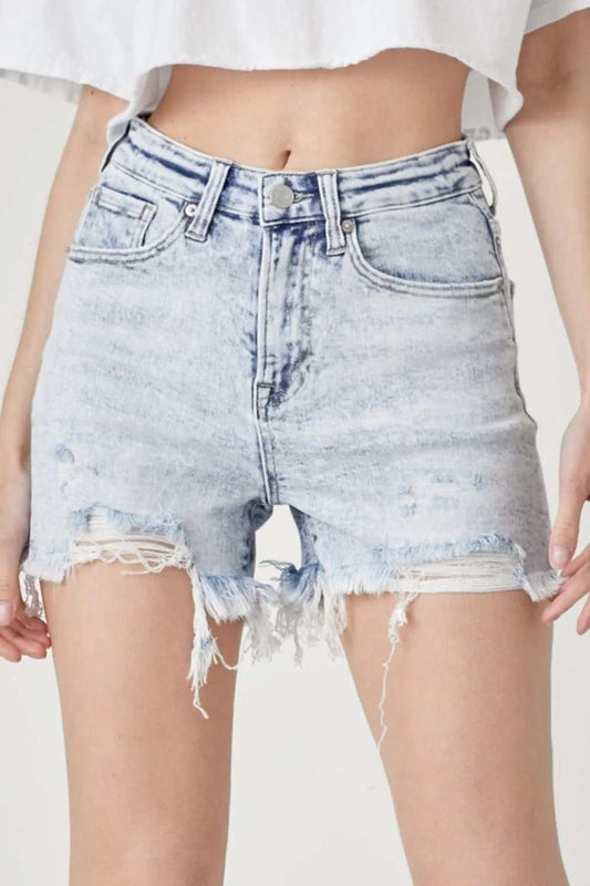 RISEN Raw Hem Distressed High Rise Denim Shorts - Trendsi - Flyclothing LLC