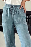 Drawstring High Waist Jeans with Pockets - Trendsi - Flyclothing LLC
