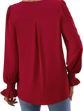 V-Neck Long Sleeve Ruffle Cuff Blouse - Trendsi - Flyclothing LLC