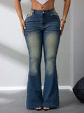 Side Raw Hem Flare Jeans - Trendsi - Flyclothing LLC