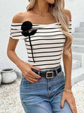 Perfee Striped Off-Shoulder Short Sleeve T-Shirt - Trendsi - Flyclothing LLC